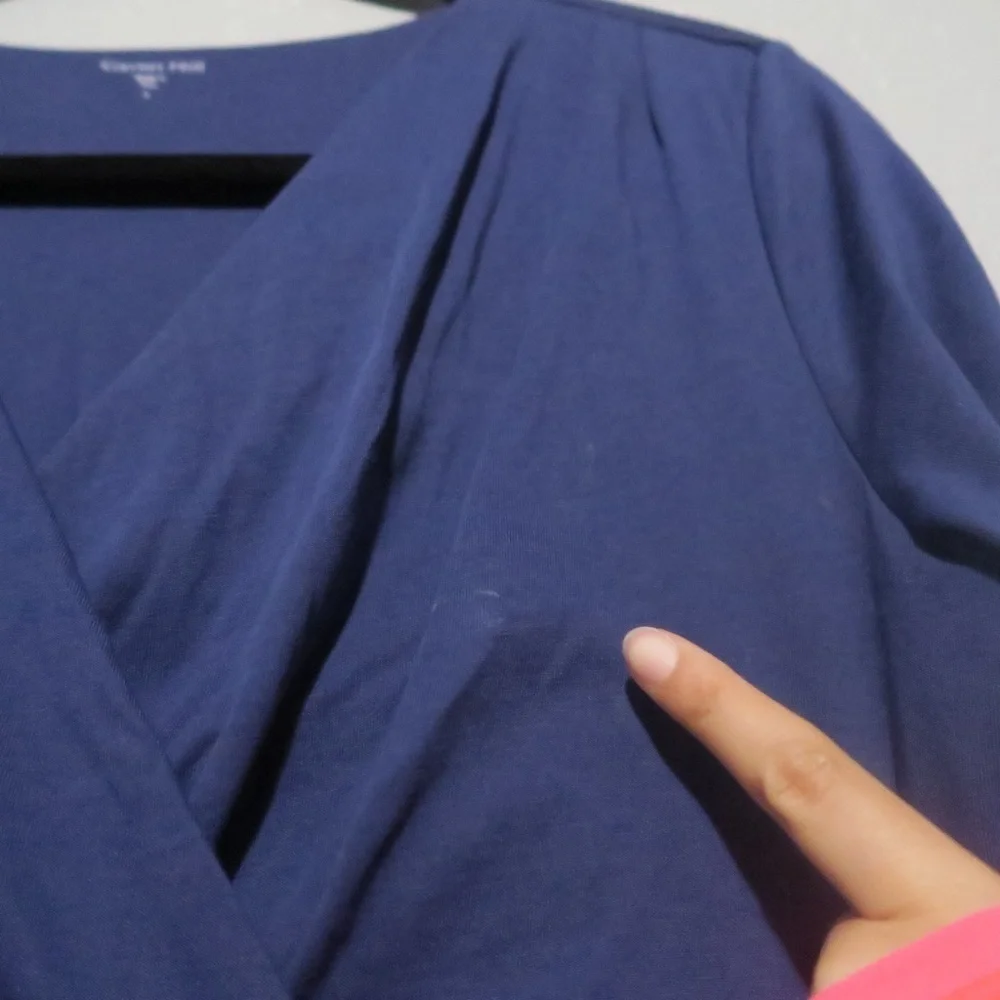 Garnet Hill‎ Mini Dress Pima Cotton V-neck 3/4 Sleeves Navy Blue Versatile